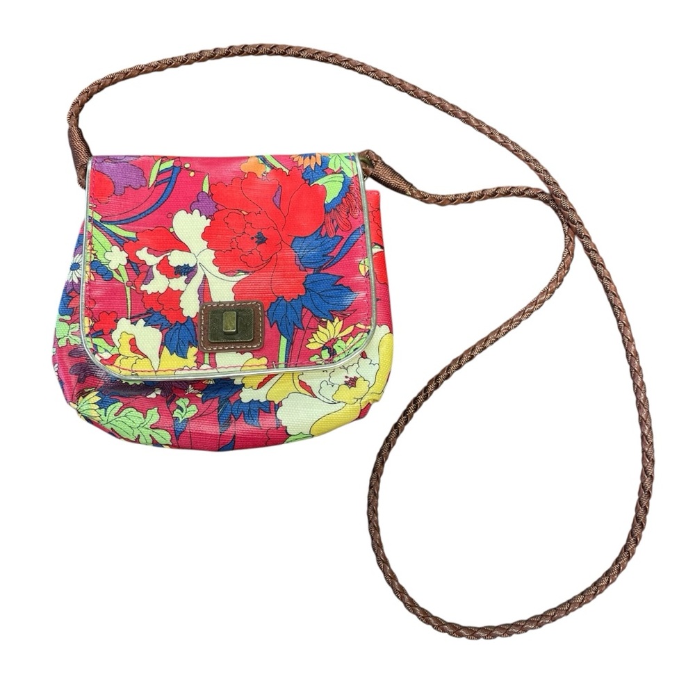 Sakroots Red Boho Floral Crossbody Purse with Braided Brown Strap